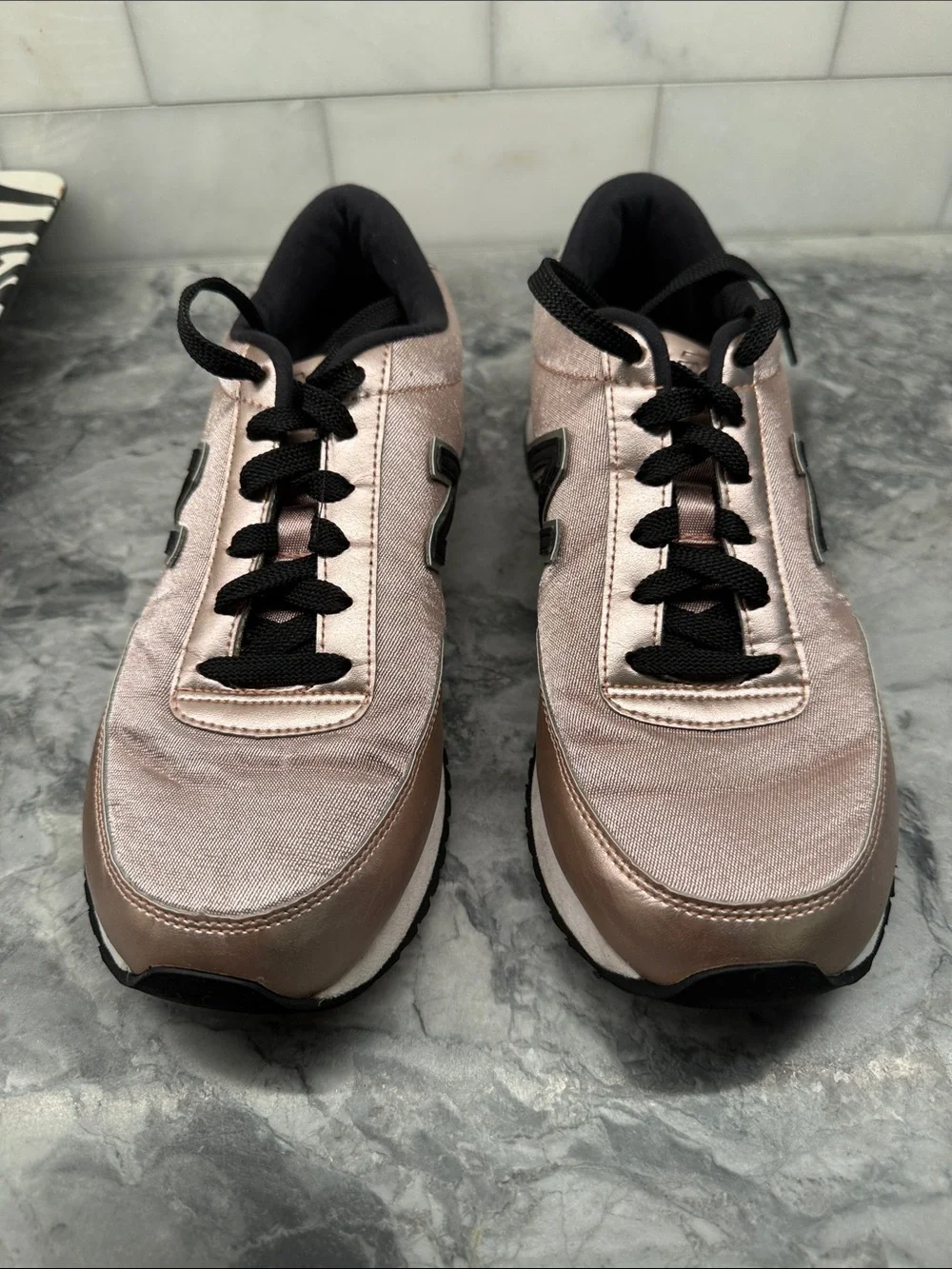 New Balance Men's Rose Gold and Black Lace-Up Sneakers